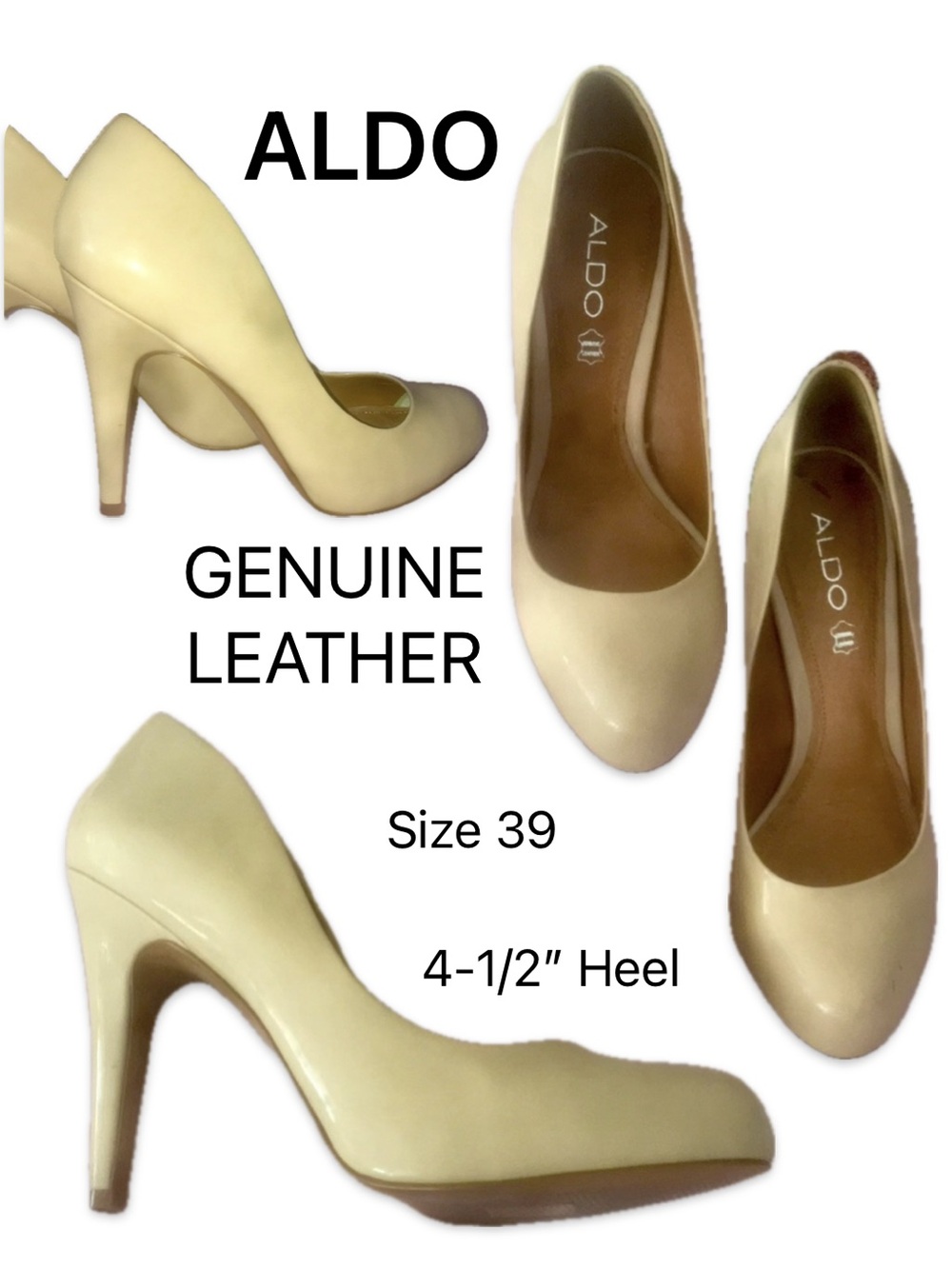 Aldo Cream Patent Leather Stiletto Pumps Heels 39